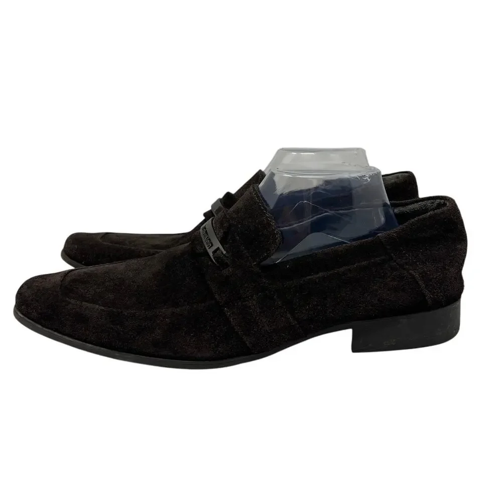 Calvin Klein Men's Brice Suede Slip-on Loafer in Dark Brown w Metal Buckle 9.5